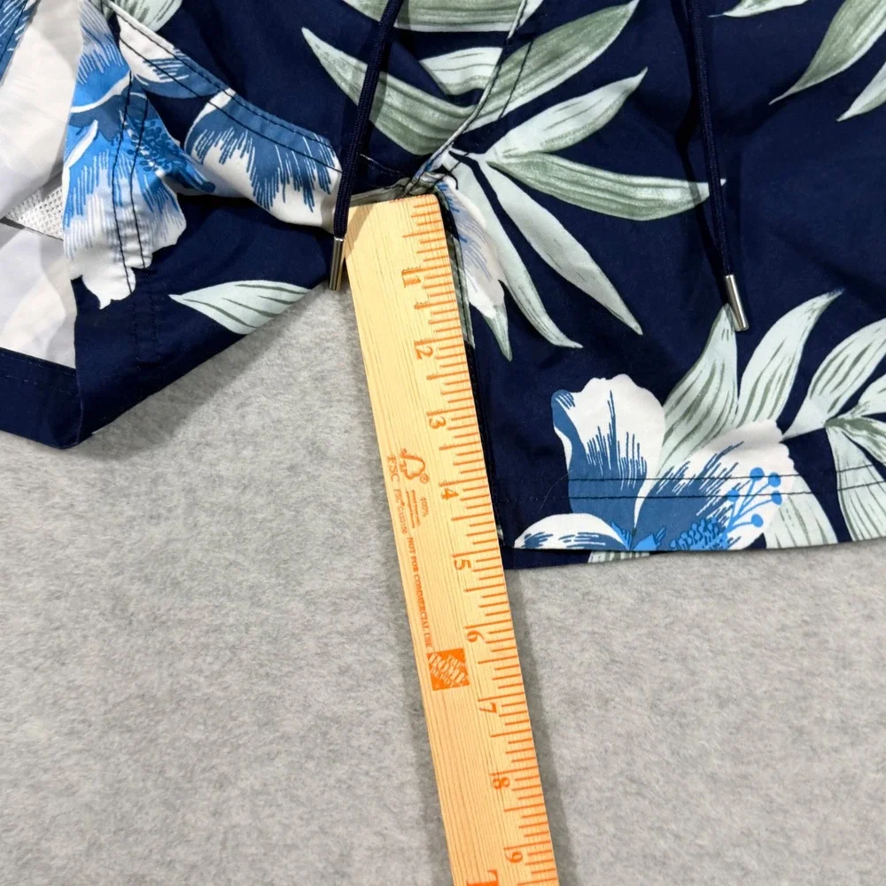 Lands' End Swim Trunks Mens Medium Navy Blue Floral‎ 5 Inch Inseam